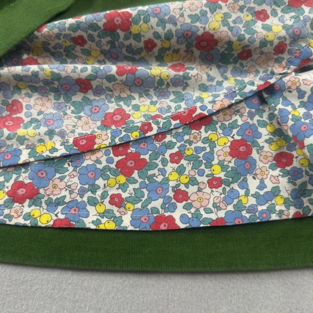 Mini Boden Girls Green Corduroy Dress 8-9Y Floral Lined Pockets Fall Cottagecore